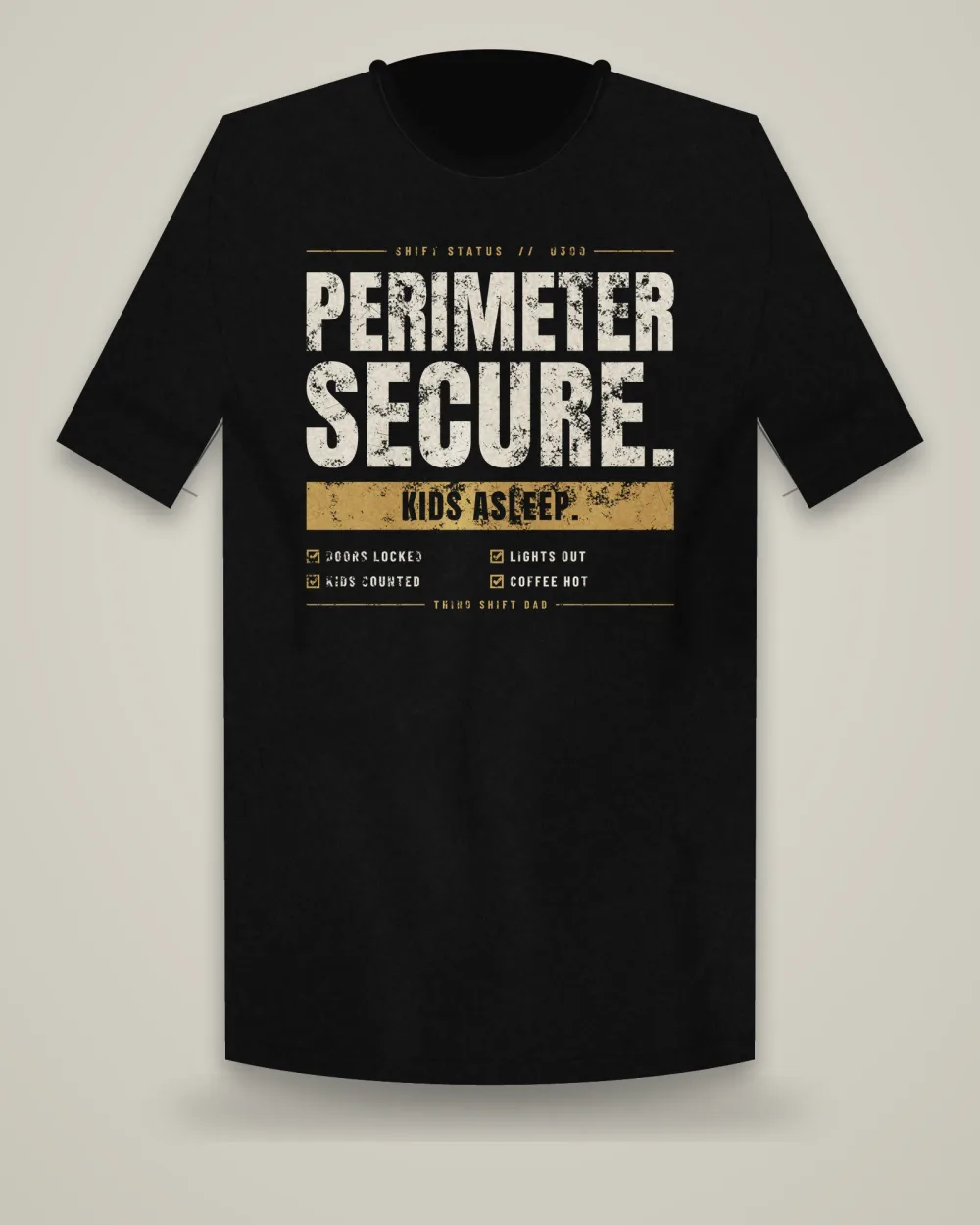Perimeter Secure. Kids Asleep. Tee, Black, view 4